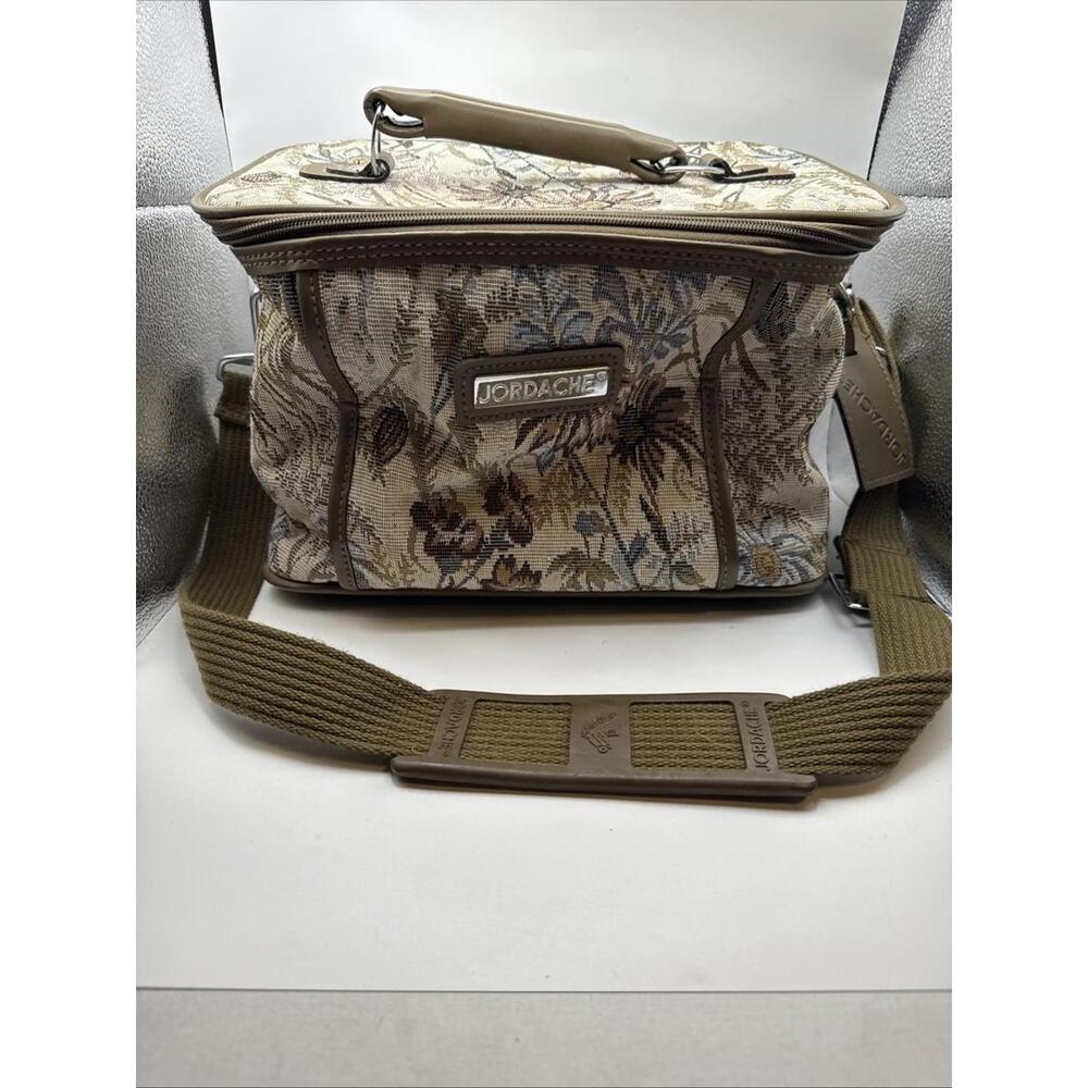 Vintage 80s Jordache Carrying Makeup Case/Luggage Hard Bottom &Back, Brown /Blue - Picture 5 of 5
